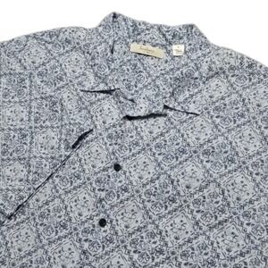 Turnbury Abstract Floral 100% Linen‎ Button Shirt Mens L Short Sleeve Pocket